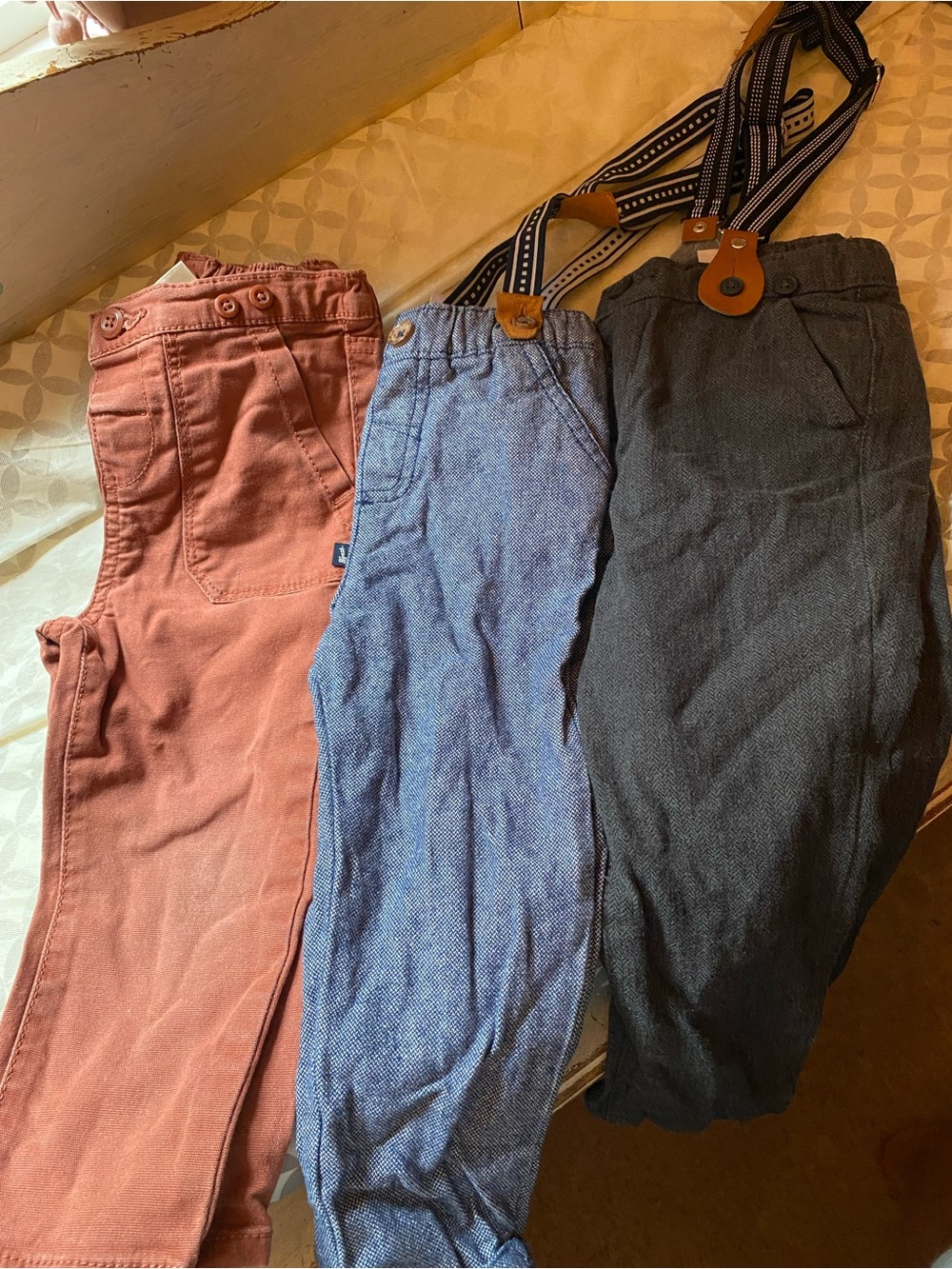 OshKosh B'gosh Trio of Joggers in Rust, Light Blue, and Charcoal
